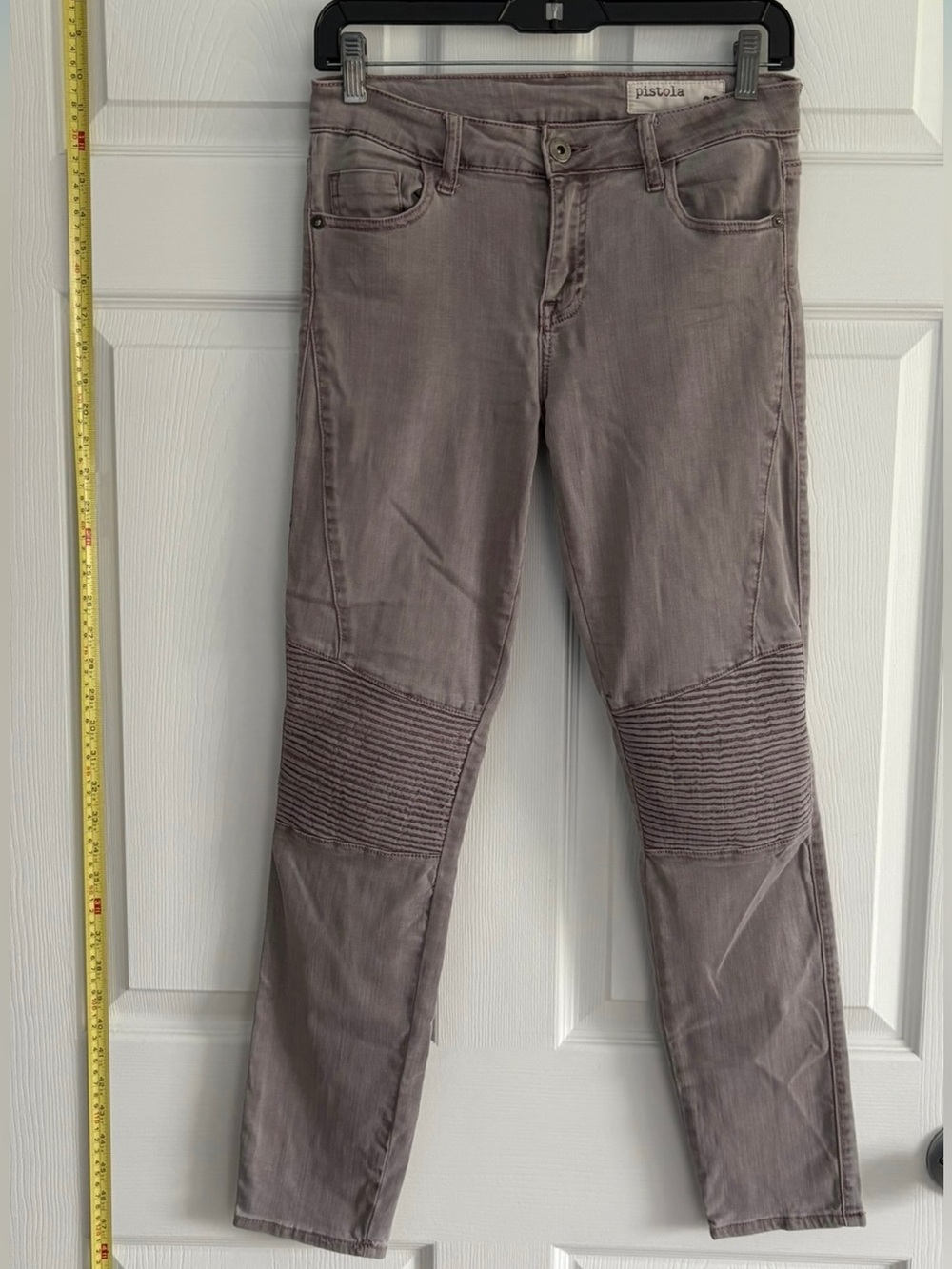 Pistola Women’s Skinny Moto Jeans in Taupe Gray